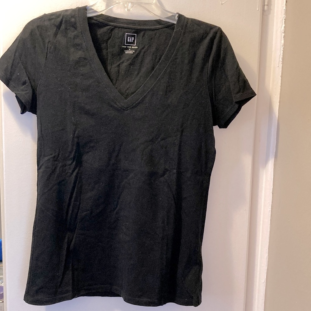 Black v neck, cotton shirt. Breathable, lightweight